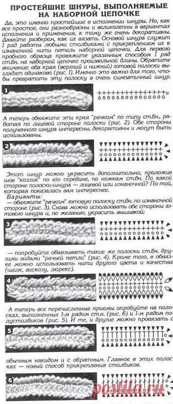 Простейшие шнуры, выполняемые на наборной цепочке