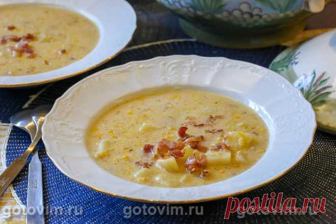 Суп корн чаудер с жареным беконом и кукурузой (Corn Chowder). Рецепт с фото Если классический чаудер - это густая похлебка с морепродуктами, то в современных кулинарных книгах можно найти и более простой вариант супа. К примеру, как в этом рецепте чаудера с консервированной кукурузой и беконом. Суп получается ароматным, в меру густым и очень вкусным. Пробуем?
