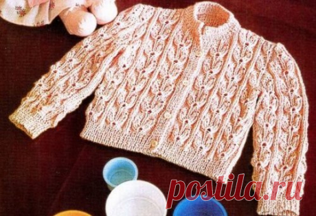 Детская кофта с узором из листьев - описание, схемы+фото