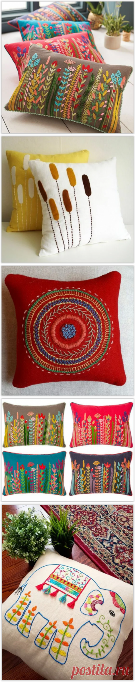 Уютные, вышитые стежковой вышивкой диванные подушки - стежковая вышивка своими руками!