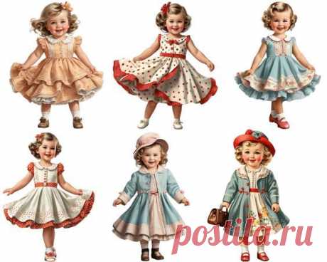 Vintage Party Girls CLIPART PNG Files Commercial Use Transparent Background Retro Little Cute Dress Coat Fashion Toddler Junk Journal - Etsy