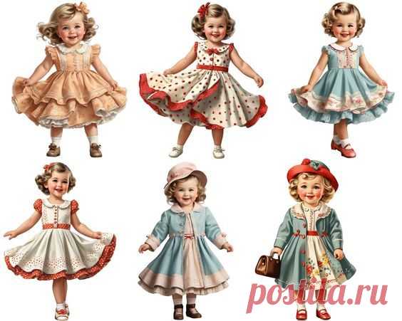 Vintage Party Girls CLIPART PNG Files Commercial Use Transparent Background Retro Little Cute Dress Coat Fashion Toddler Junk Journal - Etsy