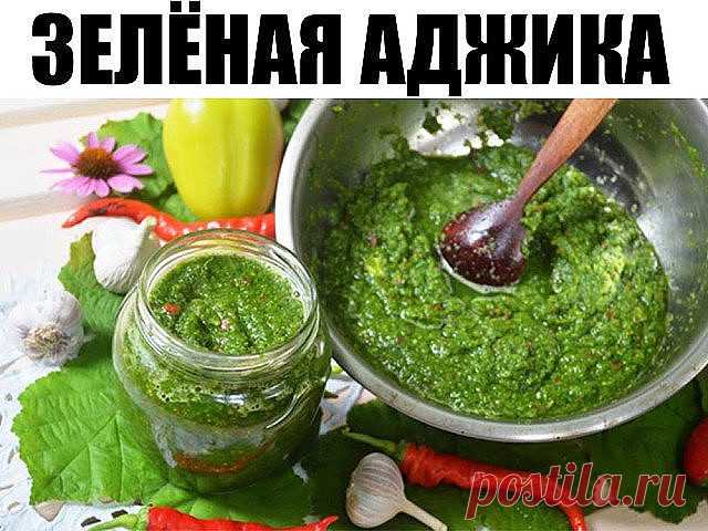 Зеленая аджика  это вкусная приправа ко многим блюдам: к мясу, к картошке, она очень полезная для здоровья и долголетия. Ее можно кушать сразу или хранить в холодильнике до следующего лета, если только там что-то останется. Готовится необычайно просто и вкусно. Очень вкусно! Тот, кто попробует один раз, больше не сможет отказаться от нее.))) 

Состав: 

3-4 головки чеснока 
3-4 луковицы 
3-4 зеленых сладких перца 
3 шт. горького перца 
пучок петрушки 
пучок укропа 
некотор...