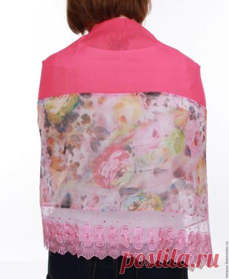 Купить Палантин &quot; Розовый пион&quot; - шарф, шарф женский, шарфик, легкий шарфик
