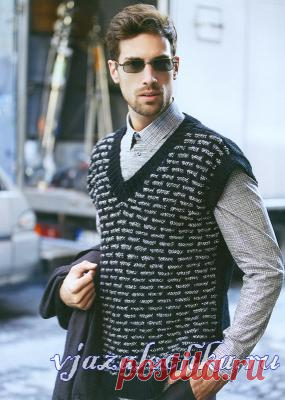 Двухцветная мужская безрукавка спицами