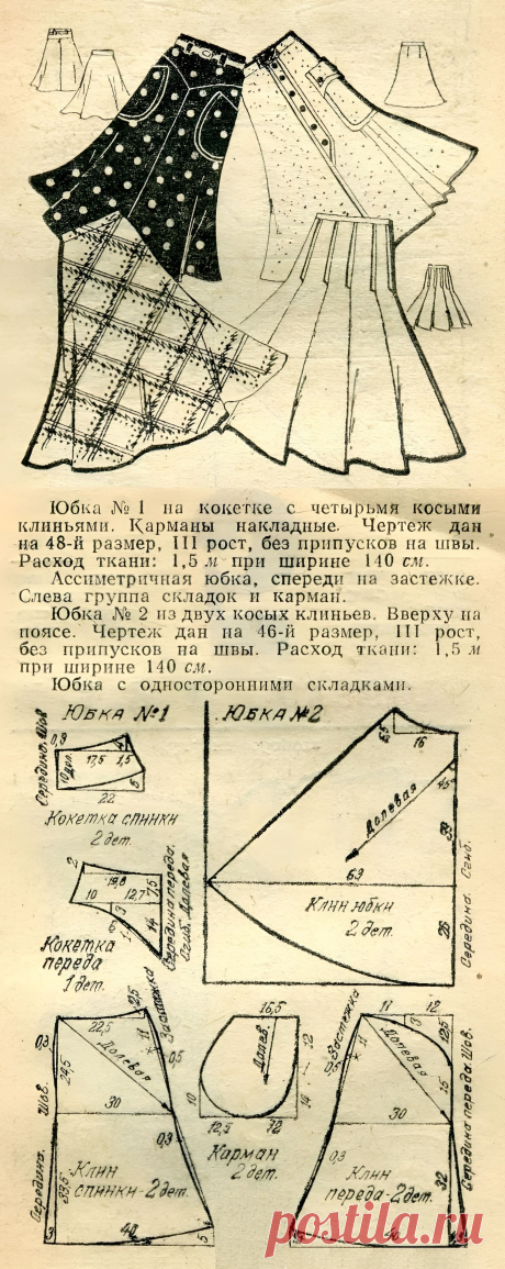 Юбка на кокетке с 4 косыми клиньями. Юбка с 2 косыми клиньями