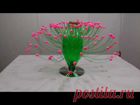 Empty Plastic Bottle Vase Making Craft, Water Bottle Recycle Flower Vase Art Decoration Idea