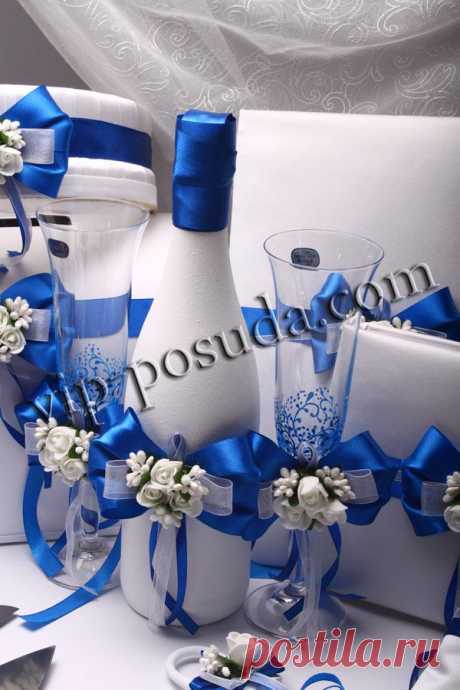 Набор свадебный Flowers blue - купить за 2425 грн - цена на Наборы для свадьбы 470-146 - свадьба на VIP-POSUDA.com