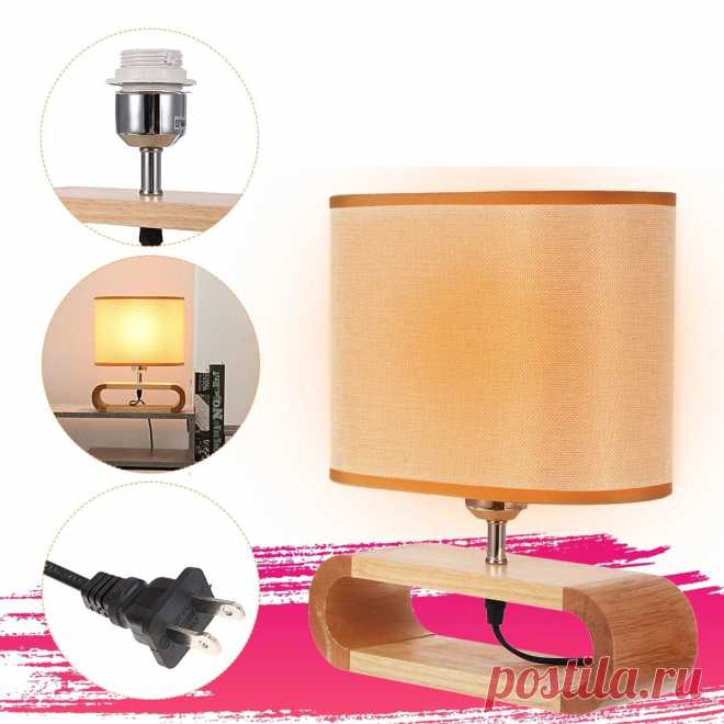 Wooden modern table lamp timber bedside lighting desk reading light brown white 85-265v Sale - Banggood.com