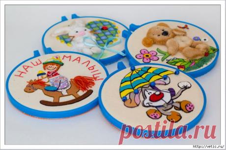 Аппликация на пяльцах - украшение в детскую (для мальчика)