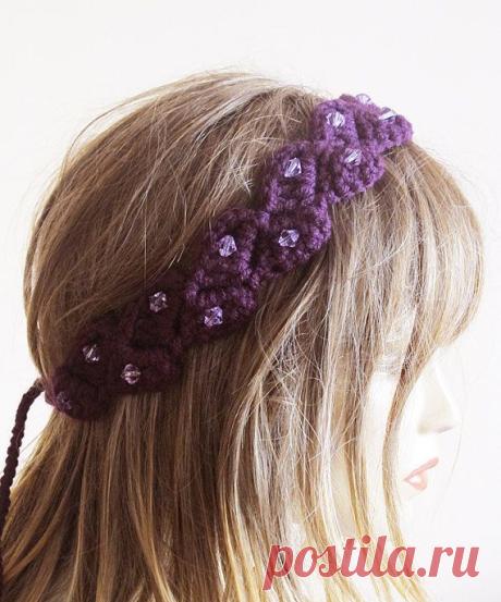 crochet headband hair band purple headband Boho Headband Bohemian Women gift…