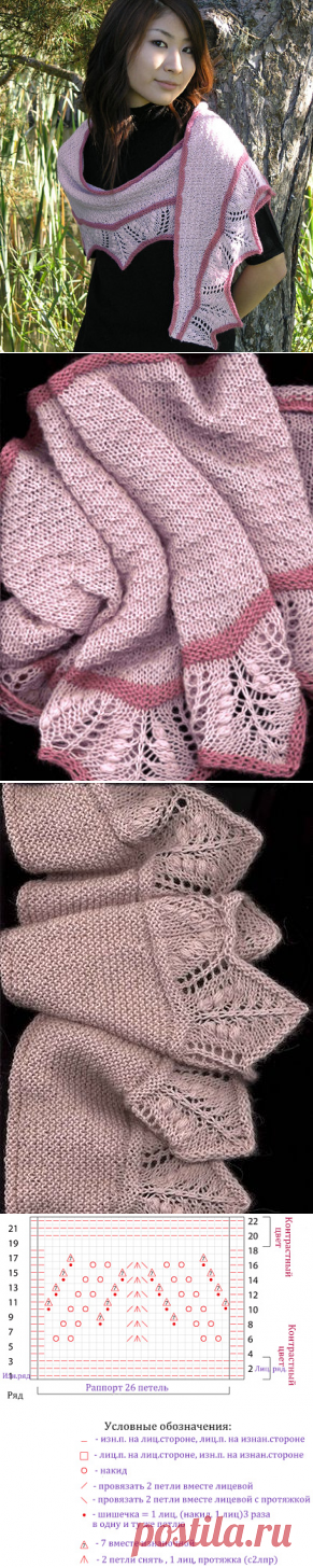 Шарф с ажурной каймой"Мимоза". спицами.