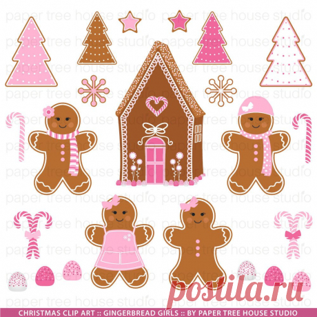 Gingerbread Clip Art. Pink Gingerbread ClipArt. Gingerbread | Etsy