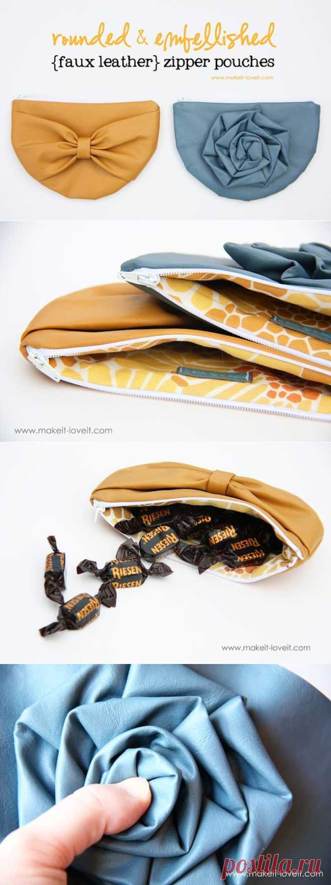 Небольшая сумочка из искуственной кожи. Zipper pouches - diy step by step ~ HandMadiya.com