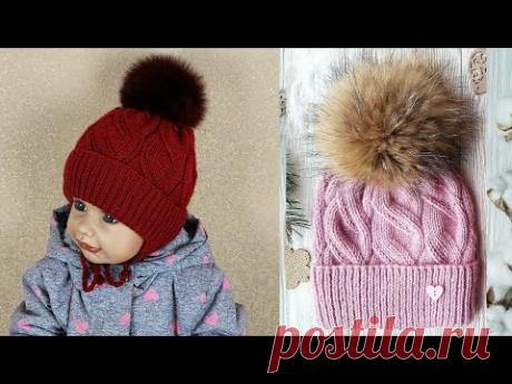 Шапка. Шапка с узором ложная коса. Подробный мастер- класс.🌸