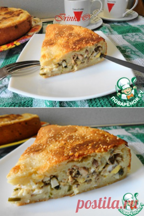 Пирог &quot;Весенний&quot; с сайрой, яйцами и луком - кулинарный рецепт