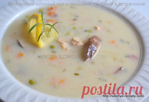 Невероятно вкусный куриный суп с овощами, грибами  и эстрагоном