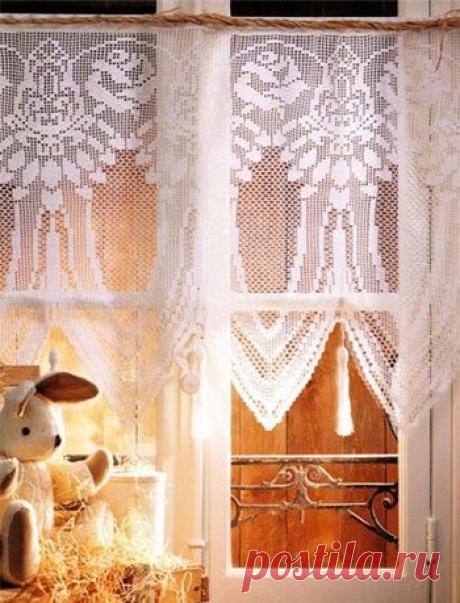 Филейное вязание крючком занавески. Ажурные занавески крючком. | Лаборатория домашнего хозяйства