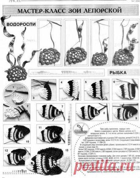 МК Зои Лепорской -топ "Морские мотивы" (журнал мод)стиль гипюрного вязания