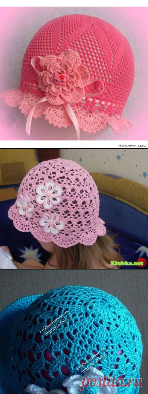 Летние панамочки для девочек - много мк и схем