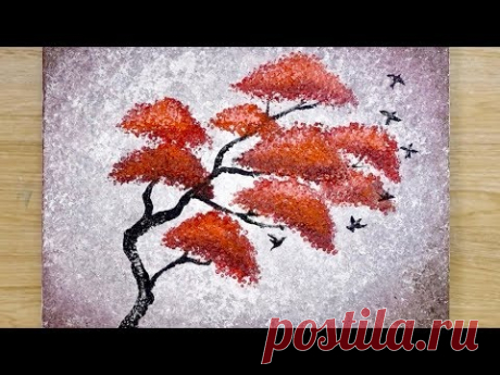 Aluminum painting technique / How to draw birds beside tree / Easy drawing - YouTube