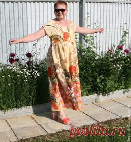 Купить Платье &quot;Маки&quot; из бязи - желтый, маки на желто-пшеничном, длинное летнее платье