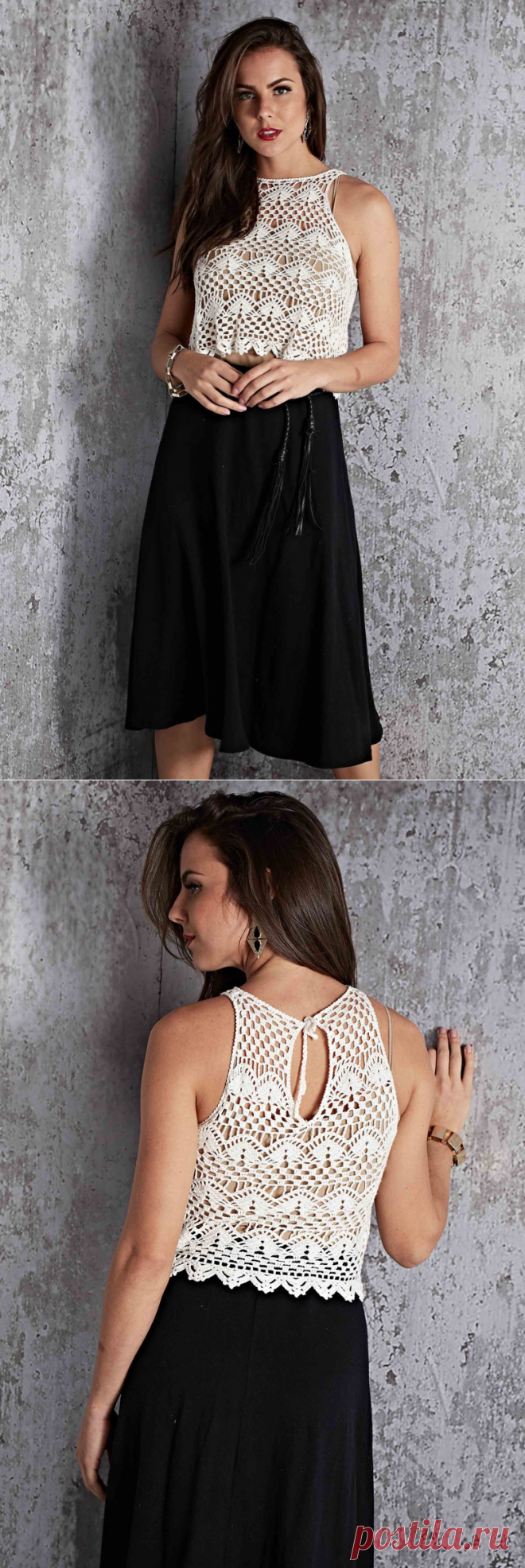 Белый топ. Вязание крючком.