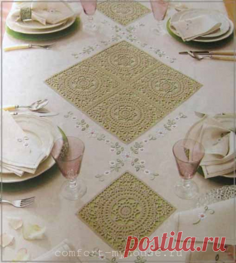 Комбинированная скатерть (ткань и крючок) на прямоугольный стол | Уют и тепло моего дома