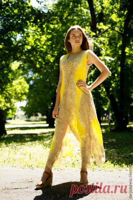 Купить Платье ручной работы &quot;Шерстяная паутинка&quot; - бежевый, платье, платье вечернее, платье летнее