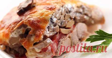 Мясо по-купечески с грибами