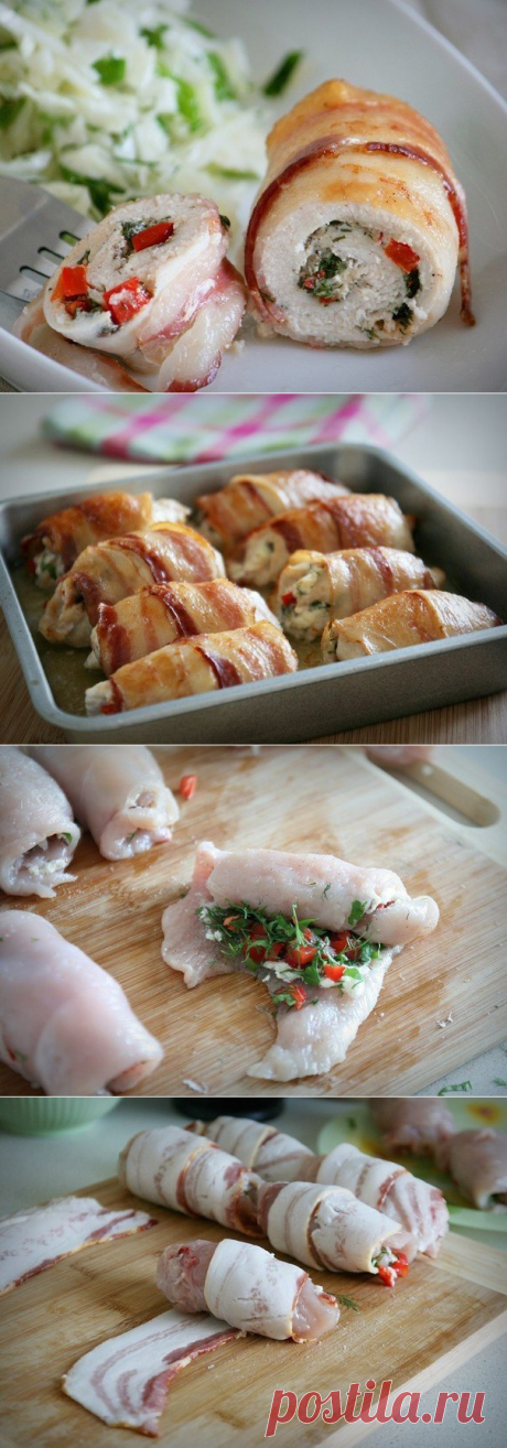 Куриные рулетики в беконе
