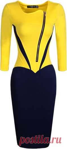 jeansian Women's Office Lady Slim Zipper Evening Gowns Pencil Dresses WKD175