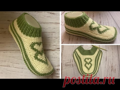 ТЕПЛЫЕ И КЛАССНЫЕ !!! Тапочки следки на двух спицах без швов  //   patik modelleri