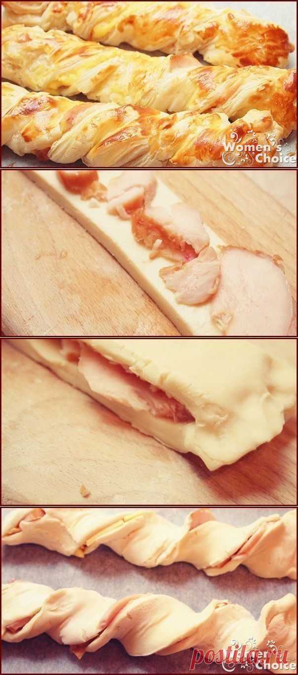 Слоёные косички с курицей и сыром, быстрый завтрак для всей семьи! Плюс чашечка кофе или ароматного чая с лимончиком взбодрят Вас с утра!!! Прекрасного дня! | Банк кулинарных рецептов