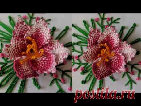 New Hand Embroidery 3d flower design tutorial | Amazing 3d gladiolus hand embroidery | creative idea