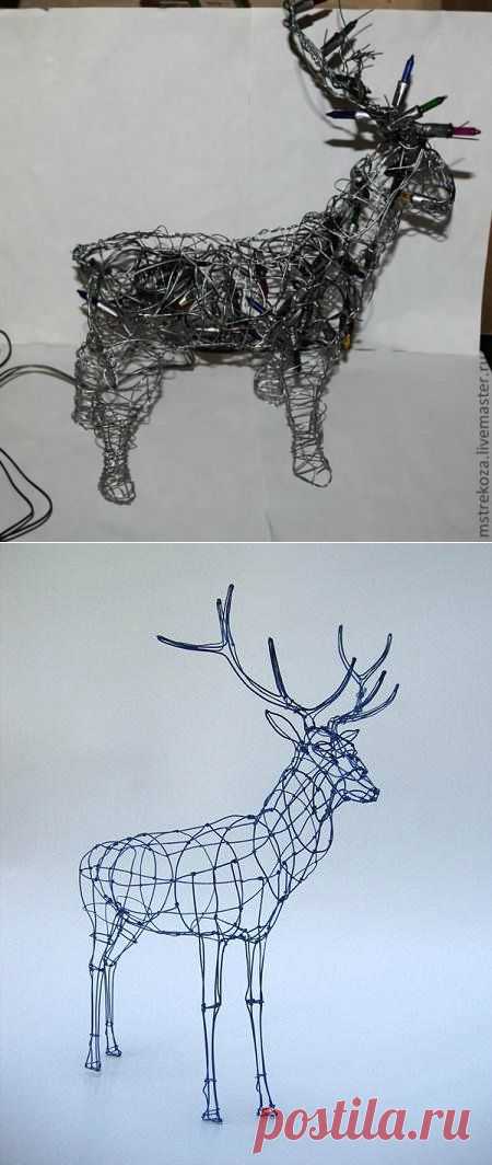 Рождественский олень из проволоки и гирлянды. Мастер-классы