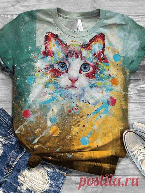 Multifarben Print Rundhals Tier Lässig Shirts & Blusen&Shirts Kaufen Sie Shirts - Colorinko Kurzarm 1 Multifarben Damen Shirts Rundhals Lässig Baumwollgemisch Täglich Print Shirts online. Entdecken Sie einzigartige Fashion von Designern auf colorinko.com.