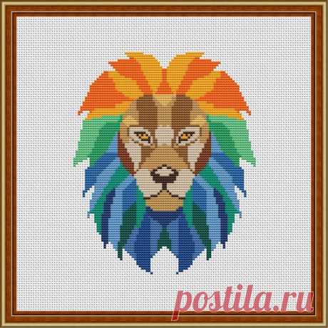Geometric Animals Leo cross stitch pattern Modern Leo Easy | Etsy