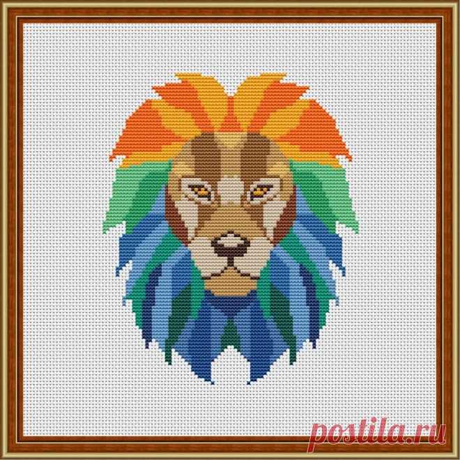 Geometric Animals Leo cross stitch pattern Modern Leo Easy | Etsy