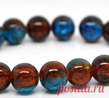 DoreenBeads горячей 160 шт. Синие & Brown Crackle Стеклянные Бусины 10 мм (B12247) купить на AliExpress