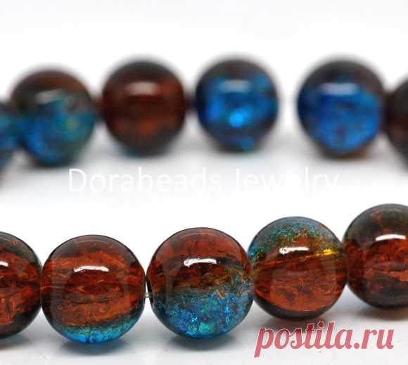 DoreenBeads горячей 160 шт. Синие & Brown Crackle Стеклянные Бусины 10 мм (B12247) купить на AliExpress