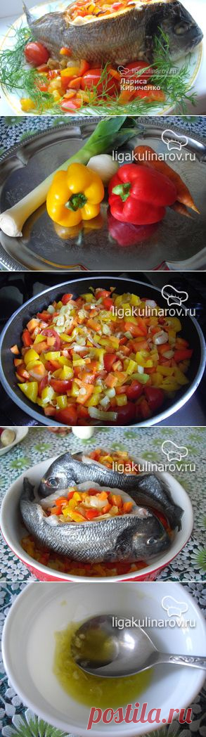 Дорадо запеченная на овощной подушке, под чесночным соусом – рецепт с фото от Лиги Кулинаров, пошаговый рецепт