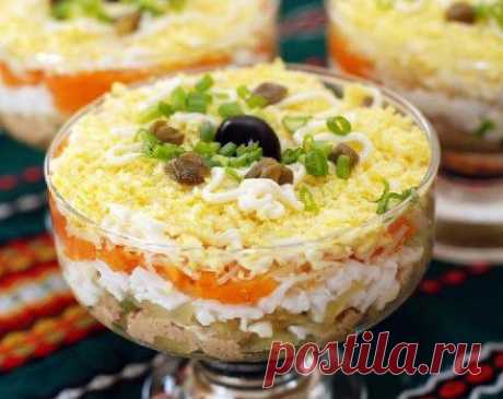 Слоеный салат из печени трески | Домашняя кулинария