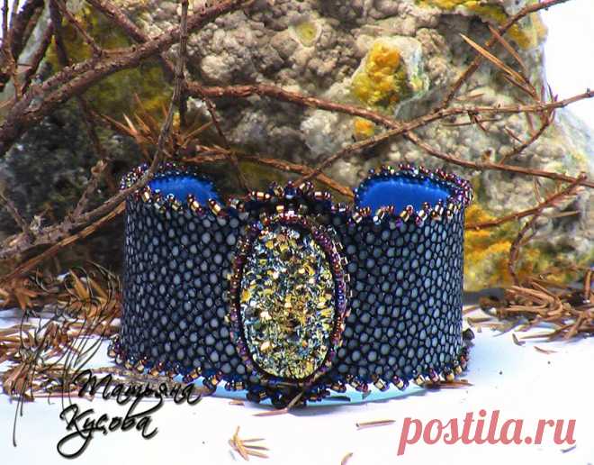 Браслет из кожи ската "Индиго" | biser.info - всё о бисере и бисерном творчестве