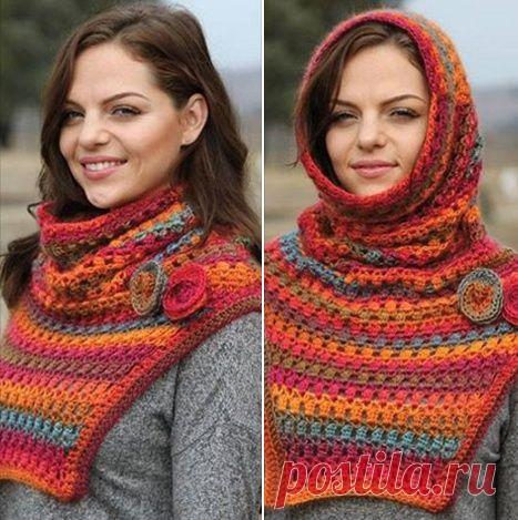 Шарф-шапка / Вязание крючком / Женская одежда крючком. Схемы.