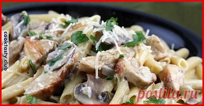 Макароны с грибами, куриным филе и плавленным сыром . Милая Я