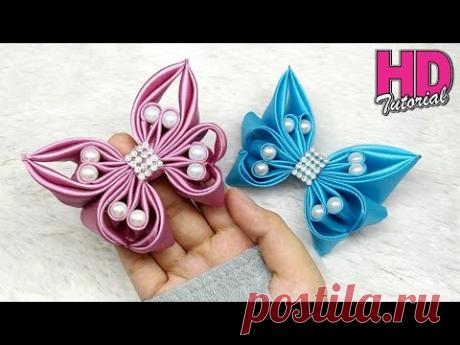 DIY - bros kupu-kupu dari pita satin || how to make satin ribbon butterfly || kanzashi flower