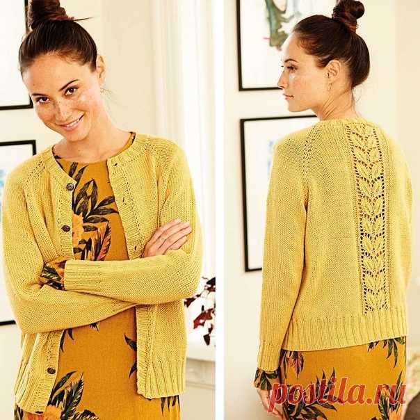 Желтый жакет с ажурным растительным узором на спинке
#knitting #вязание_спицами #жакеты_спицами