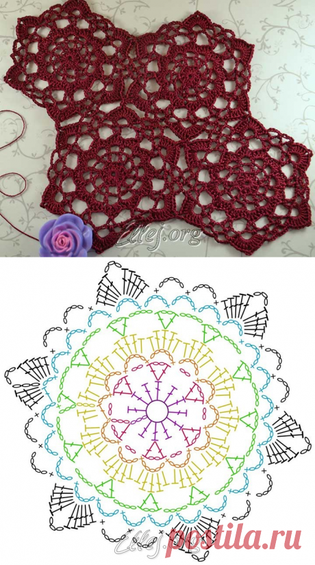 Шестиугольный мотив Вишневая любовь | Crochet by Ellej | Вязание крючком от Елены Кожухарь