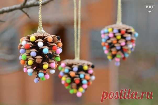 Ёлочные игрушки из шишки. Декор к Новому году!